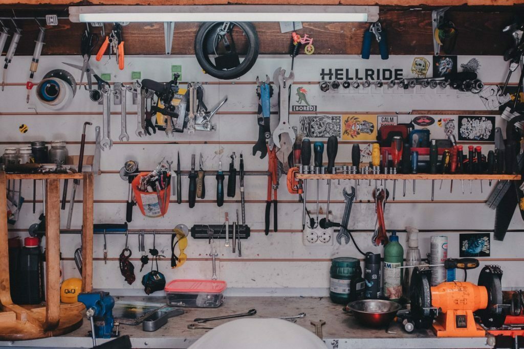 a wall with various tools