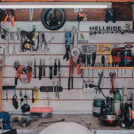 a wall with various tools