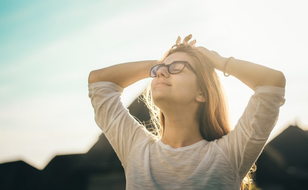 a woman wearing glasses