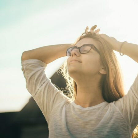 a woman wearing glasses