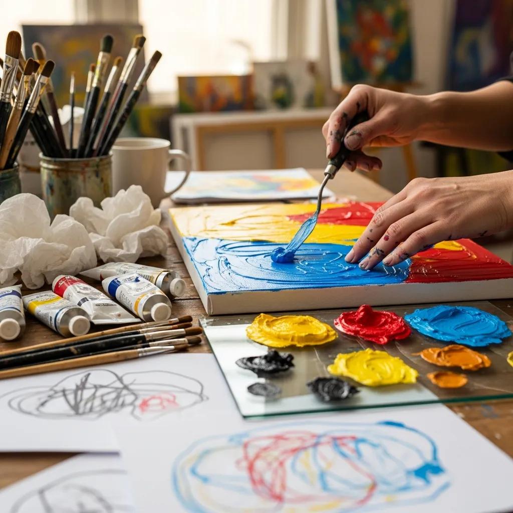 An artist's hands painting on a canvas, illustrating the immersive experience of creative residencies